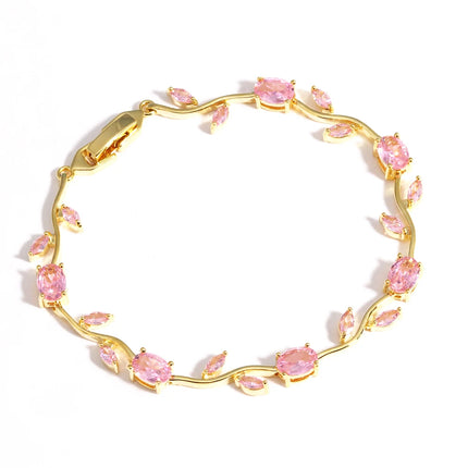 Colorful Trendy Charm Marquise Cut Cubic Zirconia Bracelets For Women CZ Leaf Bridal Wedding Party Jewelry Gift
