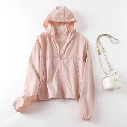 Summer Short Sunscreen Coat Solid Color Women's Outdoor Sports Breathable Loose Skin Clothes Sunscreen Clothes