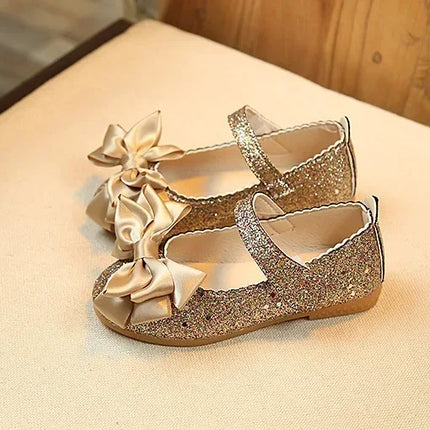 Girls Leather Shoes for Toddlers Kids Big Children Flats Glitter with Bow-knot Princess Sweet Bling Dress Shoes for Dance Party