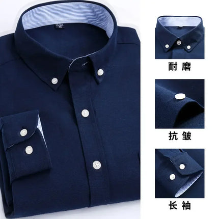 New Men's Oxford Spinning Short Sleeve Solid Color Tooling Business Casual White Shirt Slim Fit Trend Long Sleeve Casual Shirts