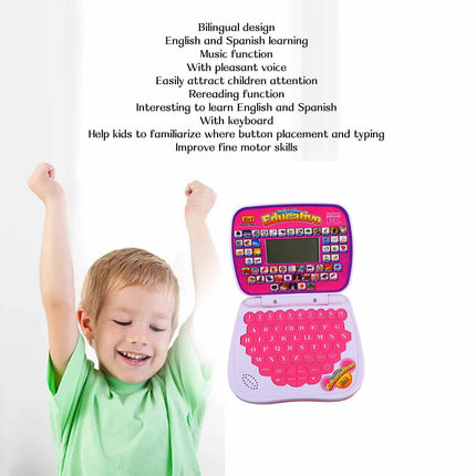 ZK30 Kids Learning Machine English Spanish Music Function Interactive Educational Laptop for Children Pink