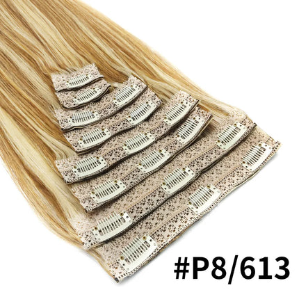 120G/8Pcs Straight Clip Ins 100% Unprocessed Human Hair Extensions Brazilian Remy Virgin Hair Natural Black Full Head For Women