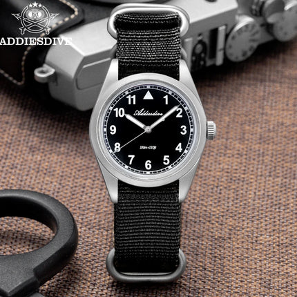 ADDIESDIVE Retro Men's Watch K1 Mineral Glass Stainless Steel 100m Waterproof Night Light Watch 36mm Movement Nylon Quartz Watch