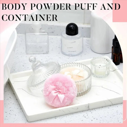 Luxury Makeup Puff and Storage Set ,Large Velvet Powder Puff with Glass Organizer Box ,Reusable Washable Beauty Tool ,Ideal Chri
