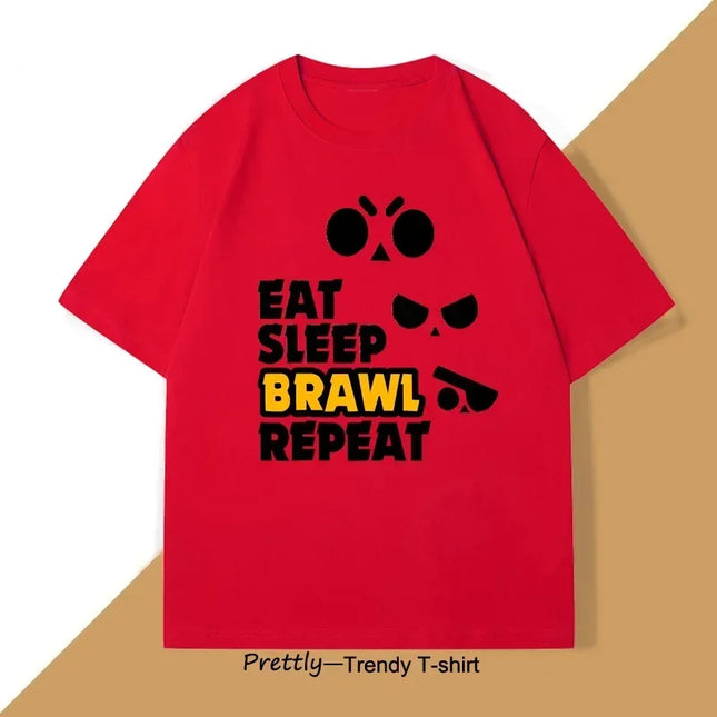 Eat Sleep Brawl Repeat T Shirt for Men Women Gamer Mobile Game Brawl Printed T-shirt Casual Short Sleeve Women's Clothing