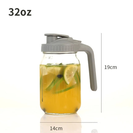 32oz Glass Cup Large Capacity Transparent Wide Mouth Mason Jar with Handle and Lid Leak-proof Glass Water Pitcher for Cold Brew