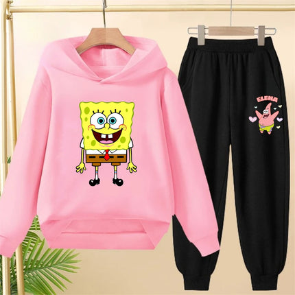 Yellow Children's hoodie SpongeBob Square Pants 3-12 years kids girls boy clothing tops+pants set leisure outerwear sweatshirt