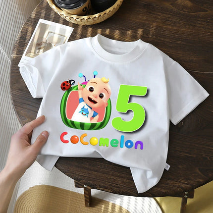 Cocomelons Kids Birthday Number 1-10 T-shirts Cartoon Anime Boys Girls Tees Short Sleeves Printed Children Tops Summer Clothes
