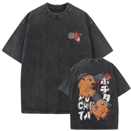 Washed Vintage Anime Chainsaw Man Makima Merch T-shirt Men Women Manga Casual Oversized T Shirts Male Retro 100% Cotton T-shirts