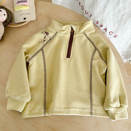 Half High Collar Base Shirt for Autumn and Winter, New Style for Children's Thick Girls' Clothing with Fleece Hoodie