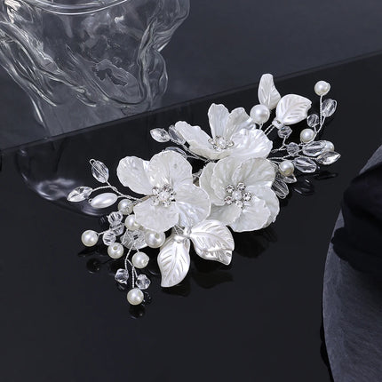 Crystal Pearl Flower Hairpin Wedding Guest Headdresses White Shell Flower Hair Clip Barette Hair Woman Wedding Hair Accessories