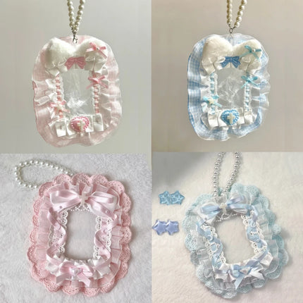Colorful Lace Photocard Holder Keychain Cute Ribbon Card Case Badge Protector For Bags Keys Anime Events Aesthetic Girls Gift