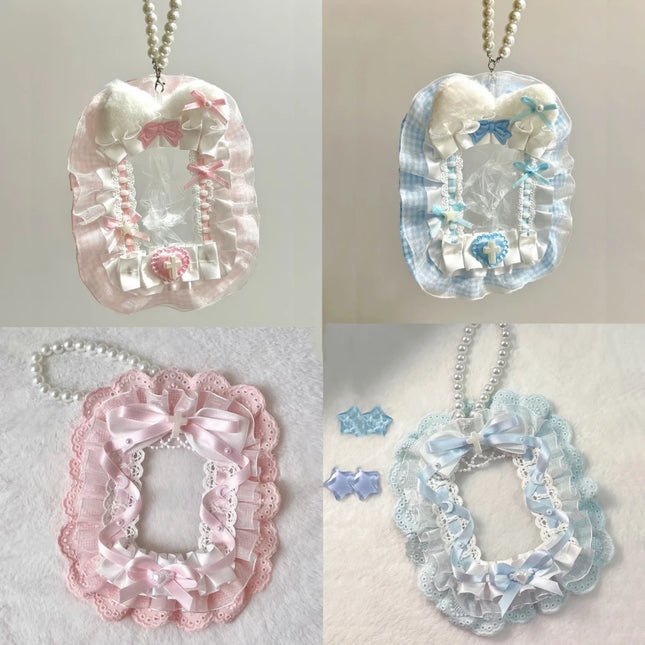 Colorful Lace Photocard Holder Keychain Cute Ribbon Card Case Badge Protector For Bags Keys Anime Events Aesthetic Girls Gift