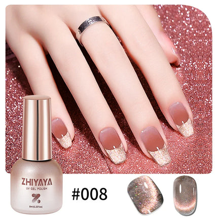 1pc 8ml Silk Nude Crystal Cat Eye Gel Polish Magnetic Nail Polish Holographic Pink Cat Eye Gel Nail Polish Gel Gel Varnish