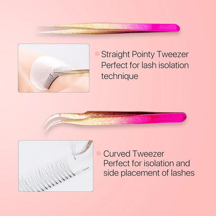 1pc/5pcs Grafting Eyelash Stainless Steel Ice Flower Gradient Tweezers Precision Color Grafting False Eyelash Tweezers