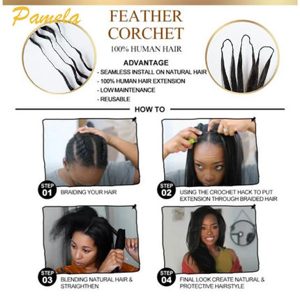 Salt & Pepper Gray Blonde Color Feather Crochet Human Hair Straight 100% Human Hair Knotless PreSeparated Crochet Braids Hair