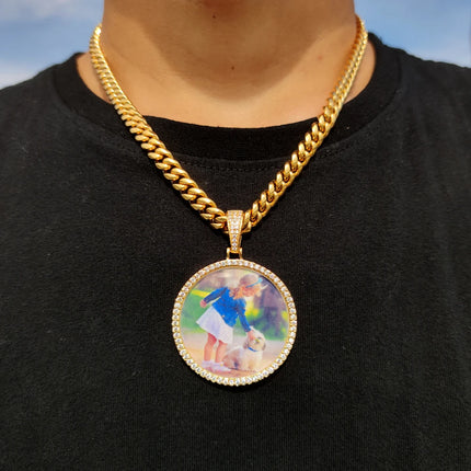 Custom Made Big Photo Medallions 18k Gold Necklace Pendant Iced Out Cuban Men Hip Hop Picture Jewelry Gift Can Free Custom Logo