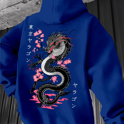 Autumn Winter Viral Korean Streetwear Double Sided Japanese Dragon Sakura Print Hoodie Y2K Eboy Oversized Long Sleeve Pullover