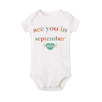 See You in January 2026 Printed Baby Romper Pregnancy Announcement Clothes Newborn Short Sleeve Bodysuit Infant Jumpsuit Outfit