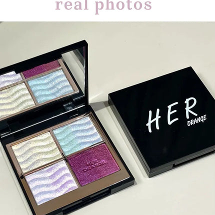 Herorange Color Block Dream Shadow Palette Four-Color Glitter Chameleon Effect Pearlescent Sparkling Easy to Apply Long-Lasting Non-Fading Mashed Potato Texture Four-Color Eyeshadow Palette Cosmetics Christmas Gift