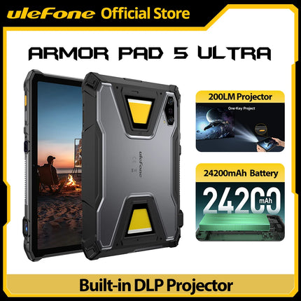Ulefone Armor Pad 5 Ultra 5G Rugged Tablet Portable Projector 200LM 24200 mAh 120W Up to 12GB +512GB Android 15 11" FHD 64MP