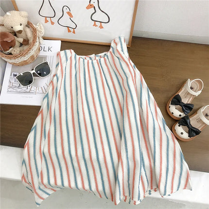 Summer Toddler Siblings Attire Turn Down Collar Top Striped Shorts Infant Boy Suit Loose Sleeveless Retro Dress Baby Girl Outfit
