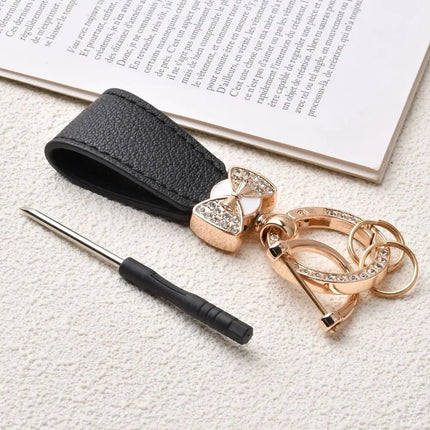 Key Holder Luxury Genuine Leather Keychain Matte Buckle Keys Organizer Car Key Pendant Bag Charms Pendant Rhinestone Key Chain