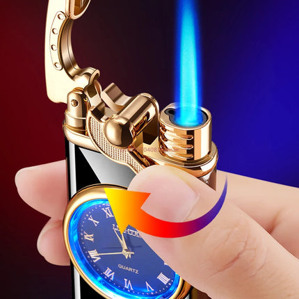 Rocker Arm Watch Metal Unusual Gas Lighters Jet Butane Torch Lighter Windproof Cigarette Cigar Lighter Gadgets for Men