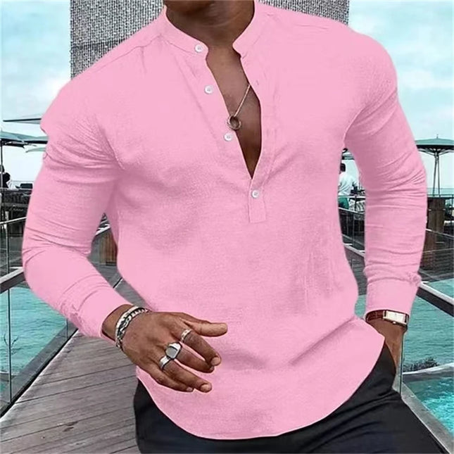 2024 Men's Casual Shirt Long Sleeve Solid Color Half Cardigan Loose Fit Daily Shopping Clothing Plus Size 6XL