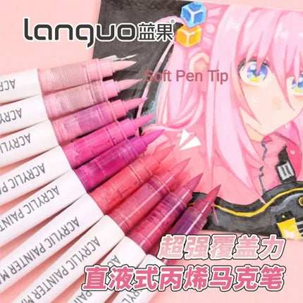 LANGUO 171/9 Colors Direct Liquid Acrylic Paint Pens Brush Marker for Rock Painting Stone Canvas DIY Art Supplies Stationery