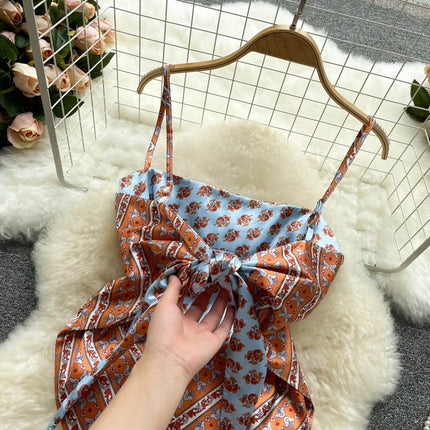 Women's Slim Fit Printed Tank Top Knot Back Design Versatile Strapless Top Commute Style Summer Collection