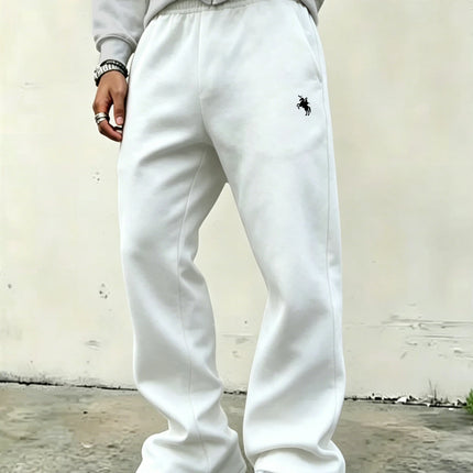 Men's American-Style High-Street Print Black Slightly Flared Sweatpants: Loose-Fitting, Drapey, Wide-Leg Casual Athletic Pants