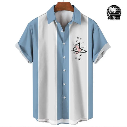 New Hawaiian Shirts for Men Casual Button Down Short Sleeve Unisex Striped 3D Print Summer Beach European Size S to 5XL