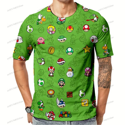 3D Print Super Mario Cartoon 2026 Summer Anime Figure Oversize Short Sleeve T-shirt Streetwear Clothing Quick Dry Men's T-shirts