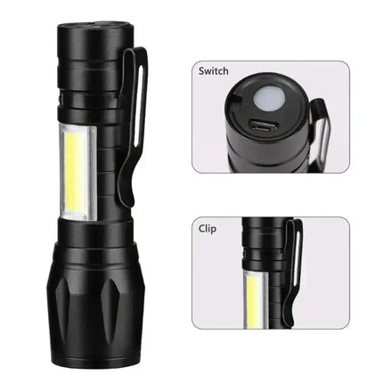 2000LM Ultra Bright P50 LED Flashlight Tactical EDC Torch Telescopic Zoom Type-C Rechargeable Emergency Spotlight for Camping