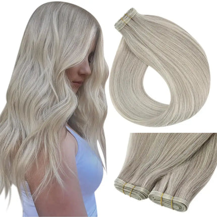 Moresoo Flat Silk Weft Extensions 100% Virgin Human Hair 10A Grade Double Drawn Sew In Weft Flat Track Weaves Natural Straight