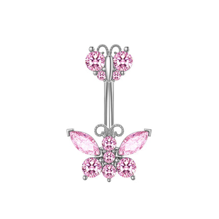 1PCS Pink Crown Belly Button Rings Jewelry Stainless Steel Heart Navel Piercing Barbell Crystal Cute Belly Rings For Women Girls