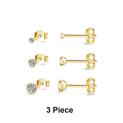 BOAKO 3 Piece 925 Sterling Silver Earrings Set For Women Mini Stud Earring 18K Gold Plated Fine Jewelry Boucle Oreille Femme