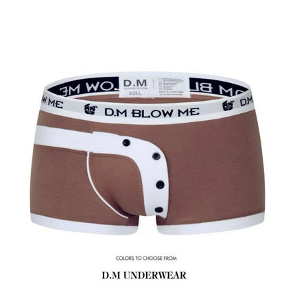 Men's pink Underwear Low Waist Sexy Men's Button Boxers Solid Color Matching Personality Sports Cotton Boyshort