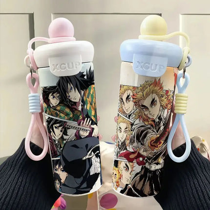Demon Slayer Stainless Steel Insulated Cup Cute Fashion Cartoon Floating Ball Straw Thermos Portable Coffee Cup Gift for Friends