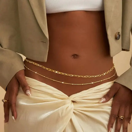 Sexy Fashion Exquisite Gothic Tassel Rhinestone Belly Chains for Women Double Layer Beach Belly Link Chains Waist Body Jewelry