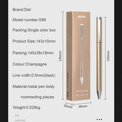 Deli Metal Gel Pens 0.5mm black ink Refill Sign Pen Stationery Smooth Writing Business Pen School Office Supplies for Kid Gift