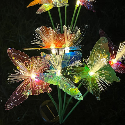 1PC Solar powered 6 head butterfly fiber optic iridescent lawn light, outdoor courtyard garden landscape decoration light