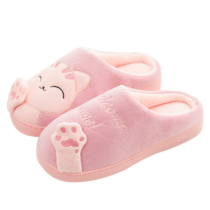 Women's Winter Home Slippers Cartoon Cat Shoes Soft Winter Warm Home Cotton Slippers Indoor Bedroom Couple Couple