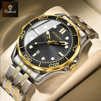BINBOND Fashion Business Ultra-thin Seahorse Series Men's Quartz Watches Waterproof Luminous Sport Multifunction Men's Wristwatch
