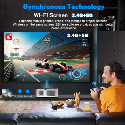 HORLAT 35000Lumens LCD Projector Android Beamer 8K Support 1080P Native Dual Band Wifi 6 Auto Focus Keystone Office Home Theater