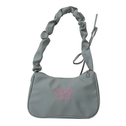 Embroidery Bowknot Butterfly Shoulder Bag Y2k-Style Ruffle Handle Nylon Bow Tote Bag Makeup Lipstick Bag Handbag New