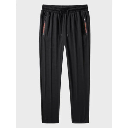 Men's Summer Ice Silk Jogger Sweatpants Zipper Pockets Breathable Running Gym Workout Athletic Mesh Pants Drawstring Design