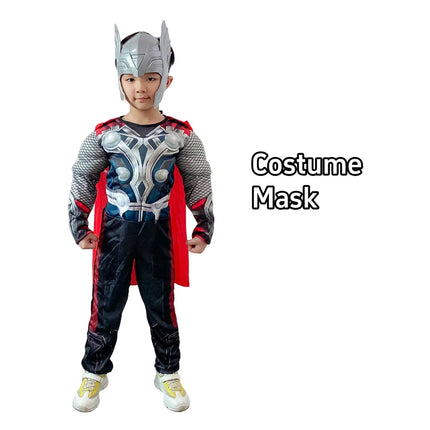 Kids Thor Muscle Costume Jumpsuit Superhero Thor Cosplay Jumpsuit Mask Hammer Suit Halloween Costumes for Child