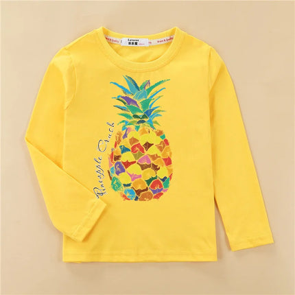 Aimi Lakana Kids Cotton T-Shirt Boys Long Sleeve Tops Pineapple Print Shirt Girls Spring Autumn Shirts